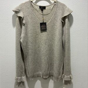 Charter Club Light Gray Ruffle-Shoulder V-Neck Sweater
